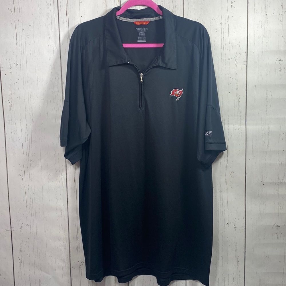 Reebok NFL Tampa Bay Buccaneers Quarter Zip Polo Shirt Mens Black Prestige Sport